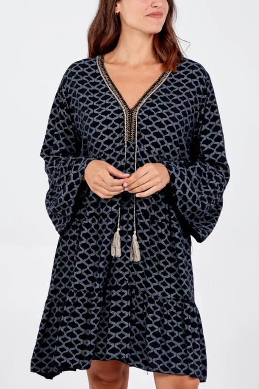 Tassel Tiered Mini Dress sold by Blue Vanilla