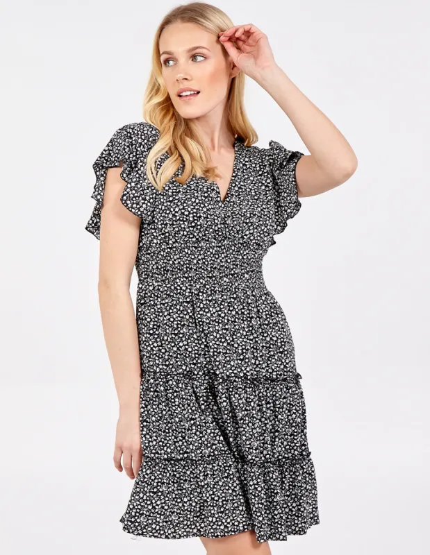 Shirring Waist Frill Sleeve Tiered Dress sold by Blue Vanilla