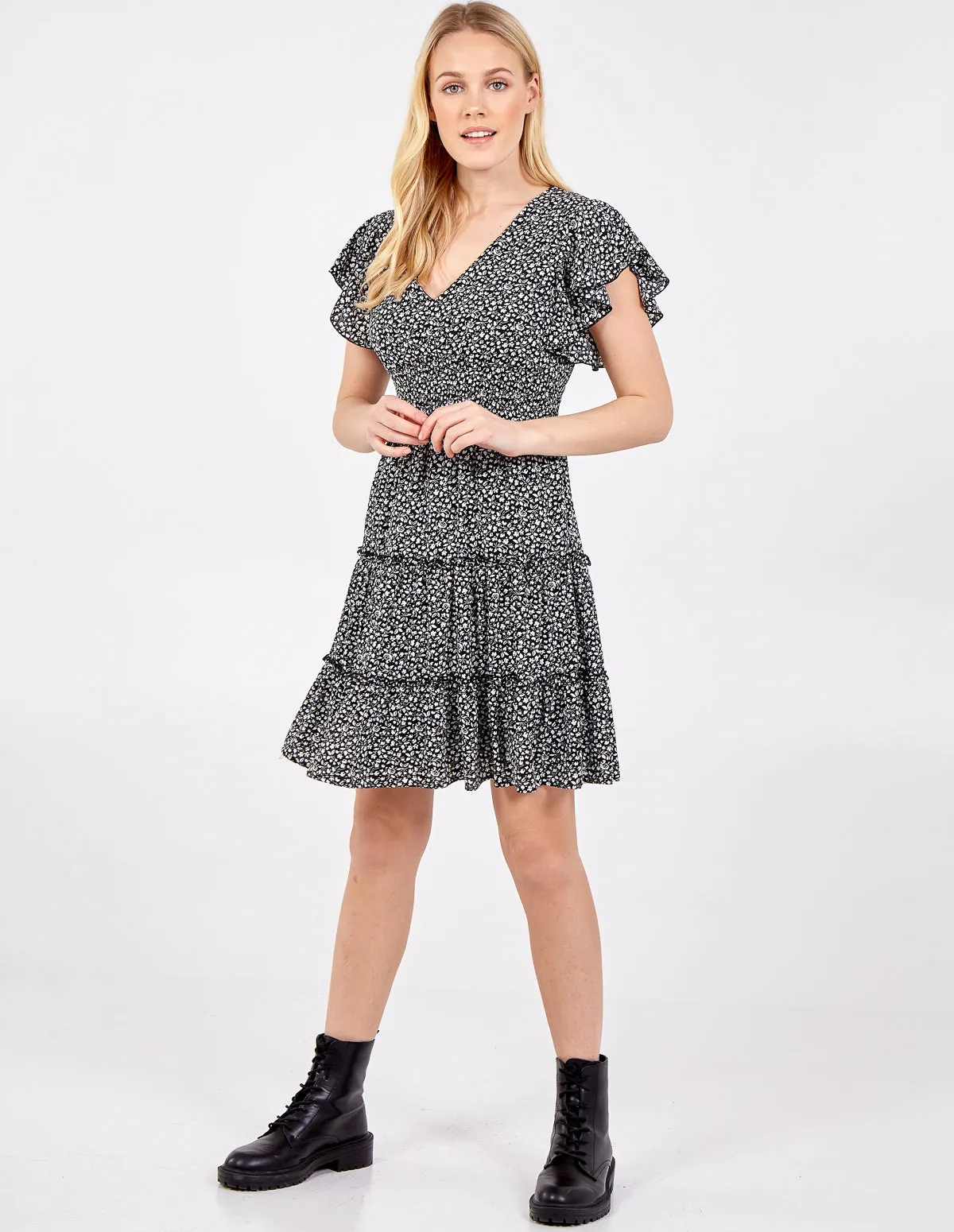 Shirring Waist Frill Sleeve Tiered Dress sold by Blue Vanilla product image thumbnail 2