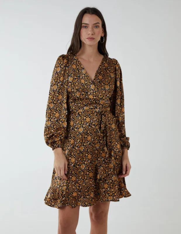 Ruffle Fixed Wrap Tie Dress sold by Blue Vanilla