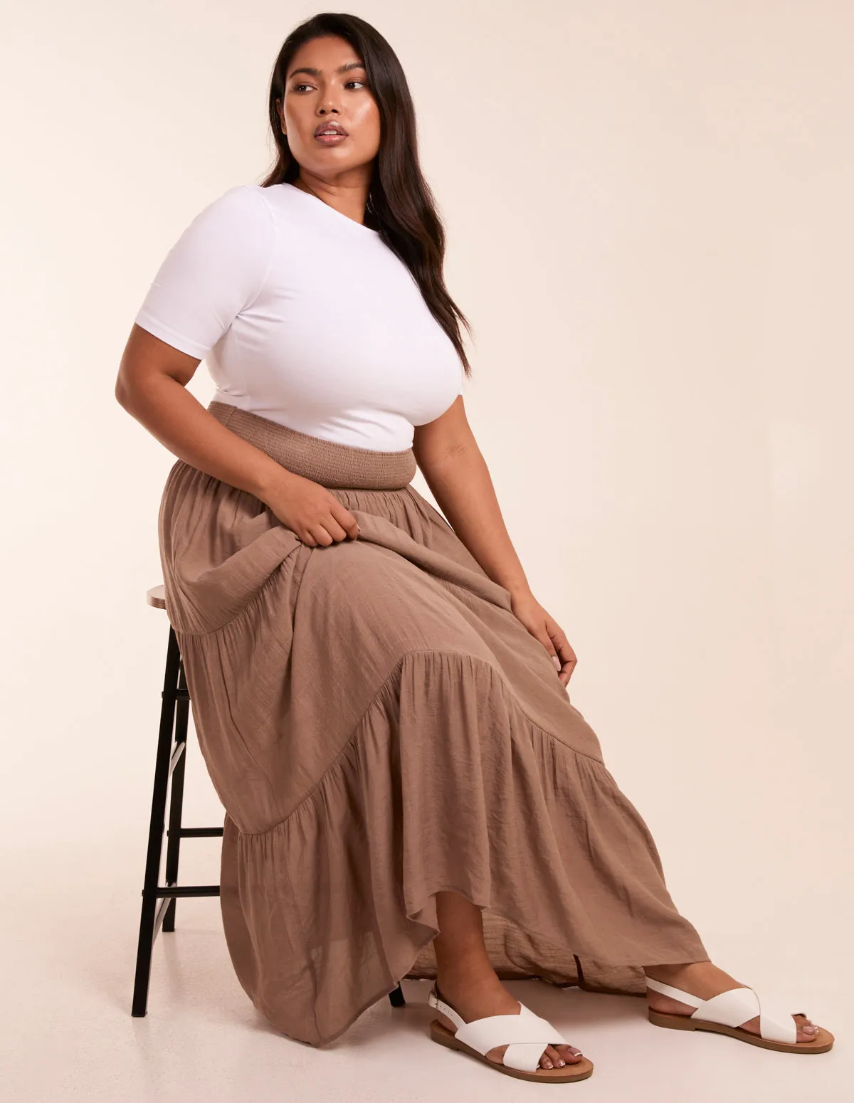 Curve Tiered Shirred Maxi Skirt sold by Blue Vanilla product image thumbnail 2