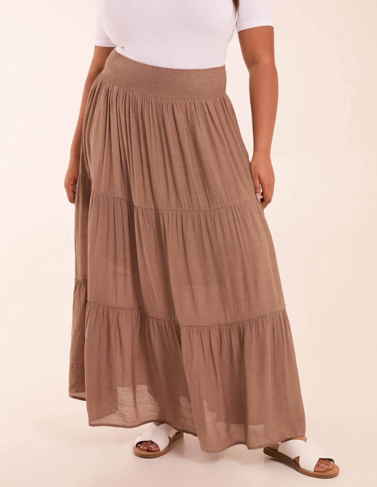 Curve Tiered Shirred Maxi Skirt sold by Blue Vanilla