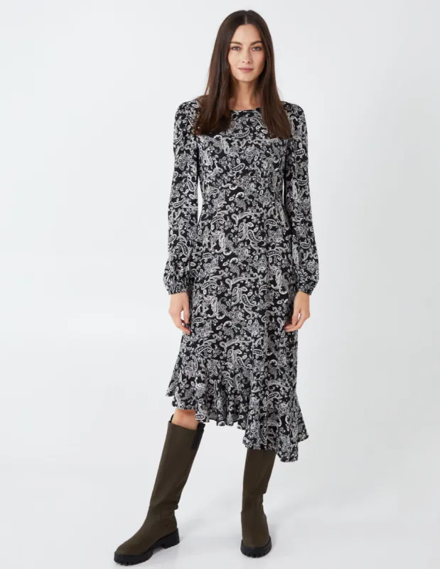 Paisley Long Sleeve Asymmetric Midi Dress sold by Blue Vanilla