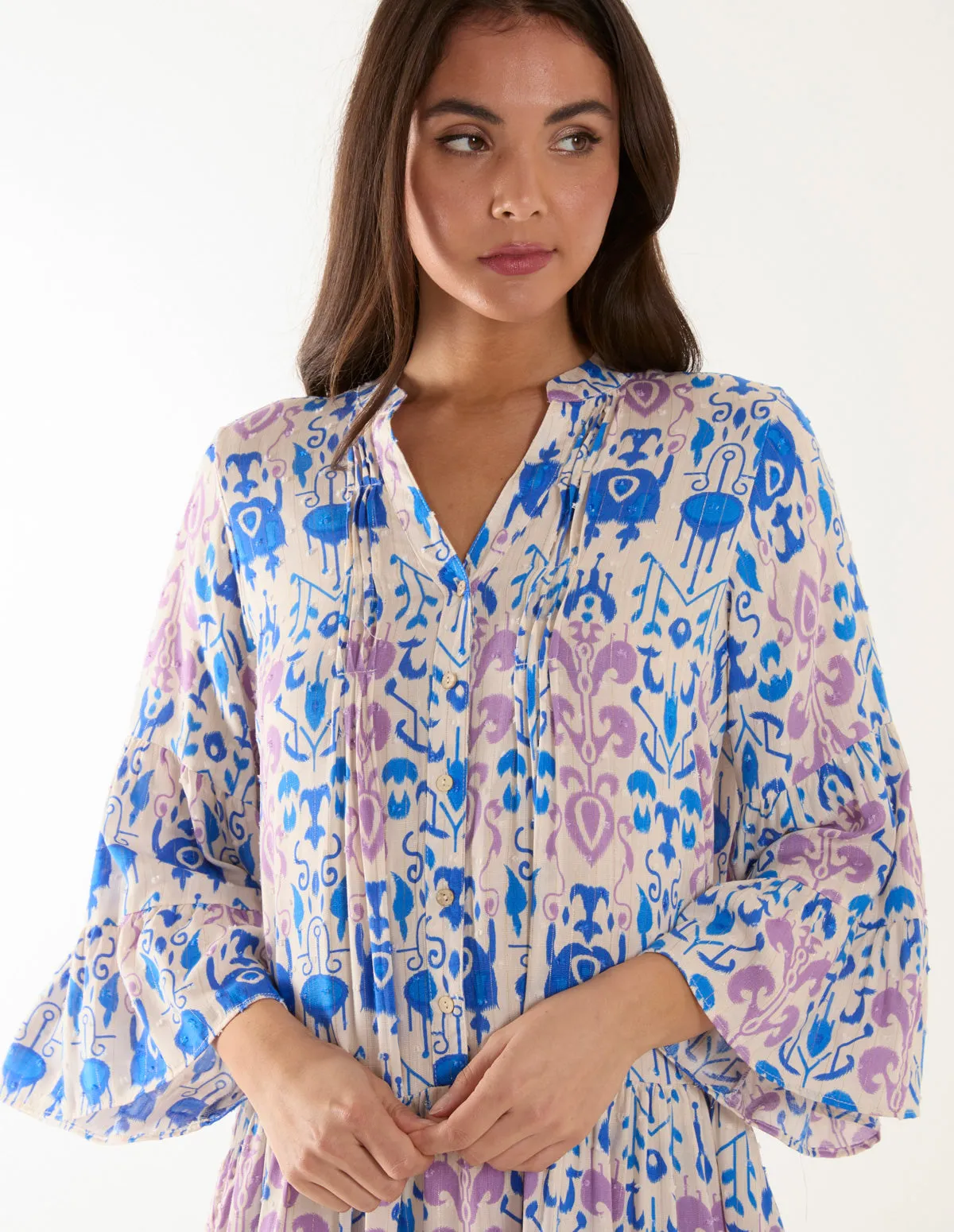 Pin Tuck Tiered Abstract Smock Dress sold by Blue Vanilla product image thumbnail 3