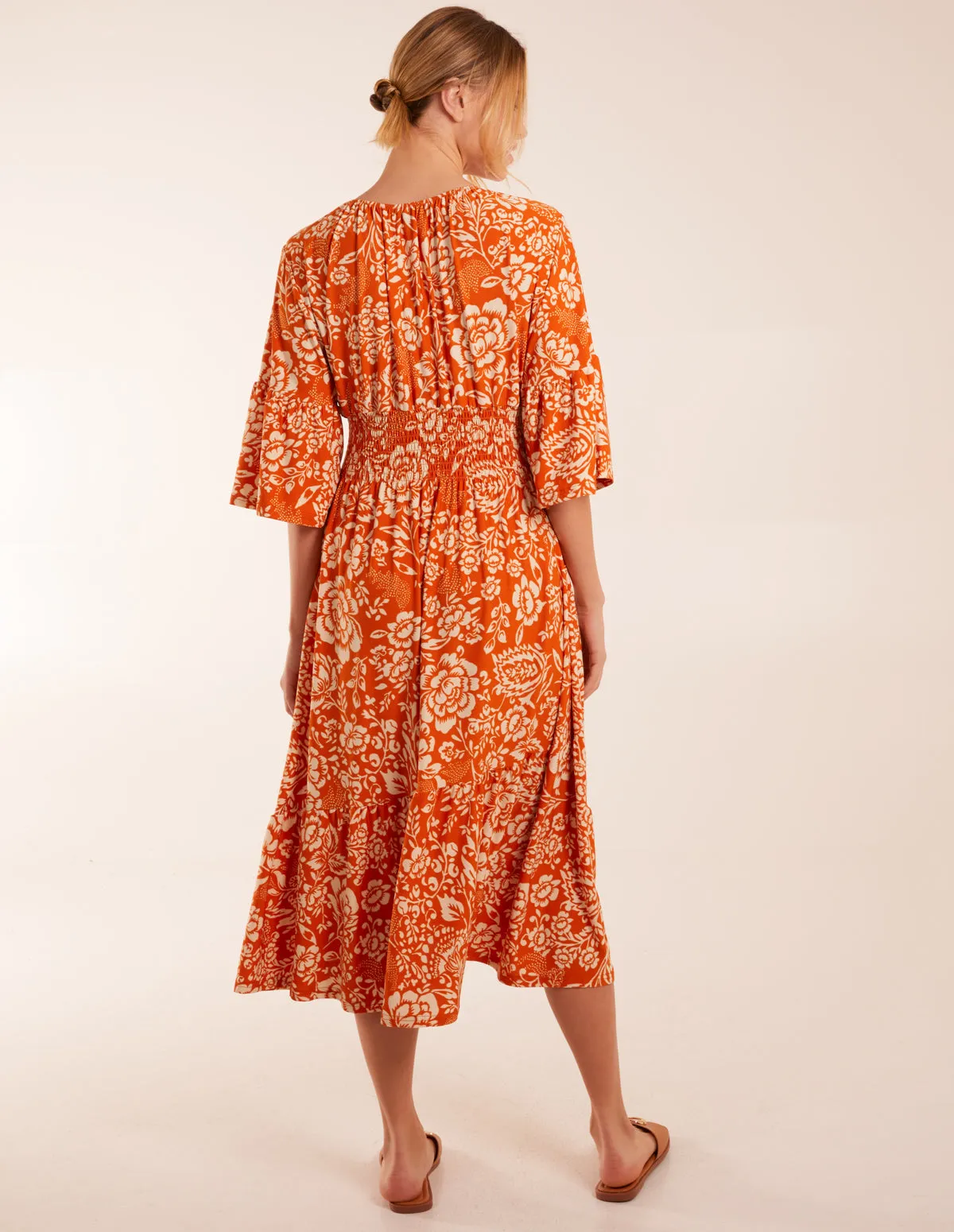 Elasticated V Neck Midi Dress With Tie Up Neck sold by Blue Vanilla product image thumbnail 4