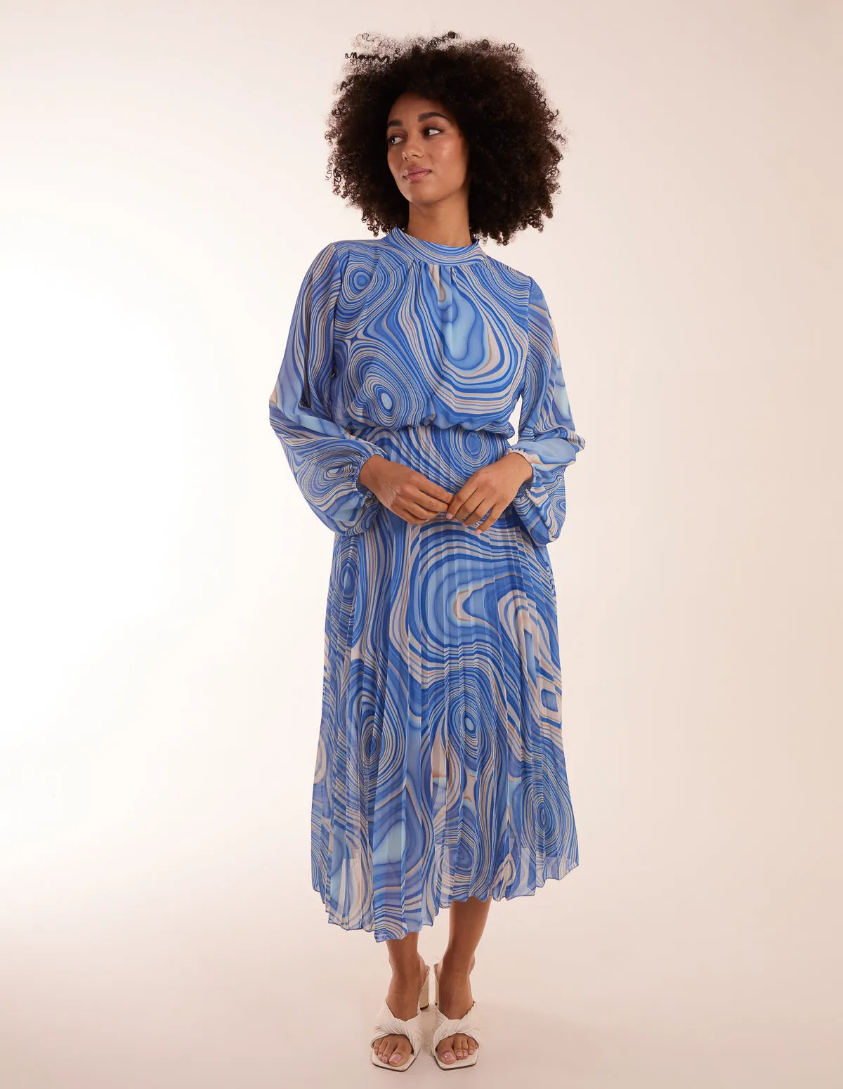 Swirl Print High Neck Pleated Dress sold by Blue Vanilla