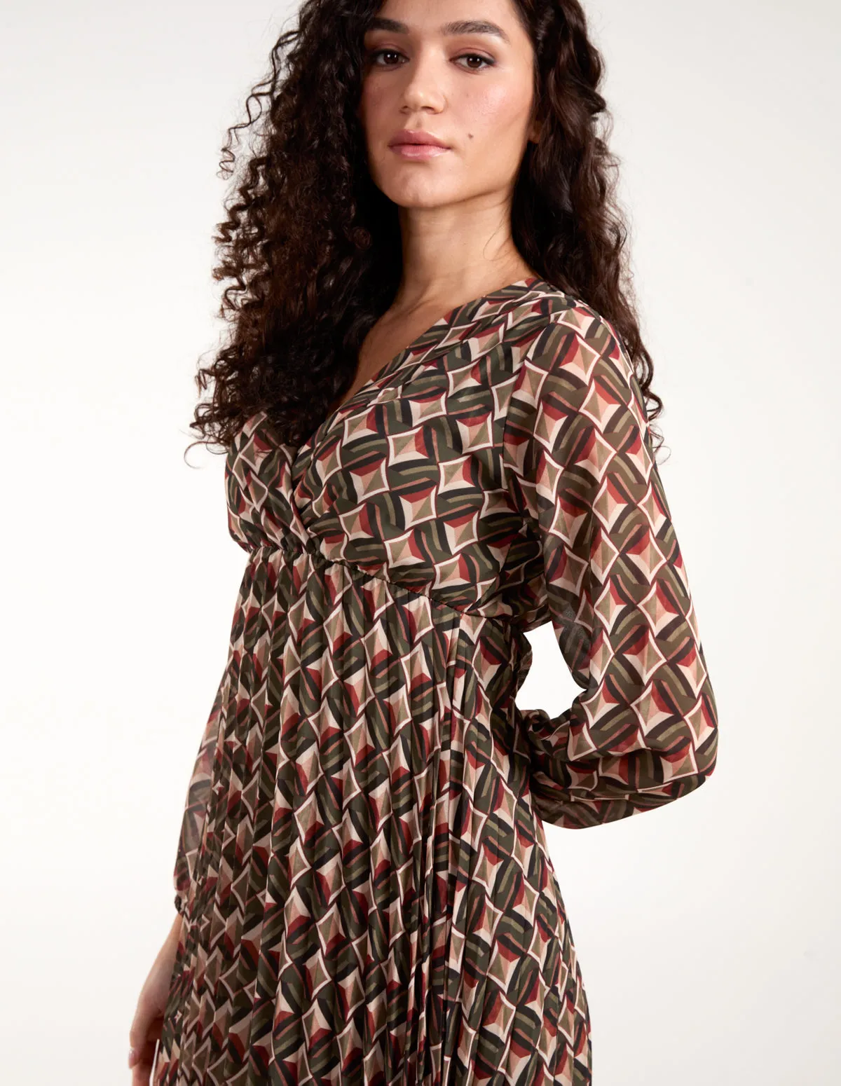 Geometric Print Wrap Front Pleated Dress sold by Blue Vanilla product image thumbnail 3