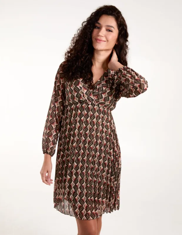 Geometric Print Wrap Front Pleated Dress sold by Blue Vanilla