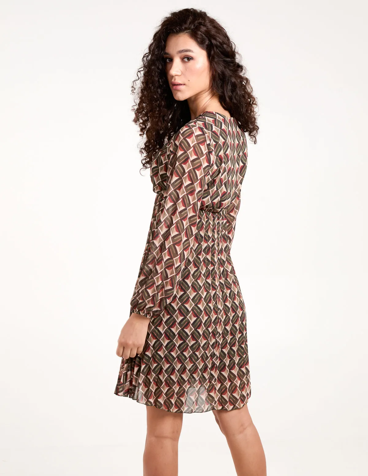 Geometric Print Wrap Front Pleated Dress sold by Blue Vanilla product image thumbnail 4