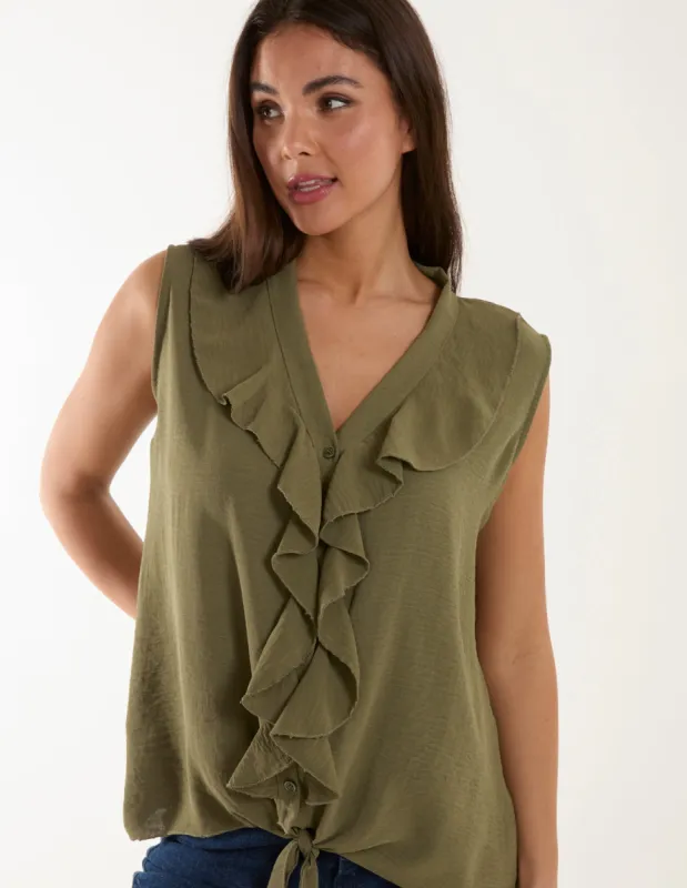 V Neck Ruffle Top with Knot sold by Blue Vanilla