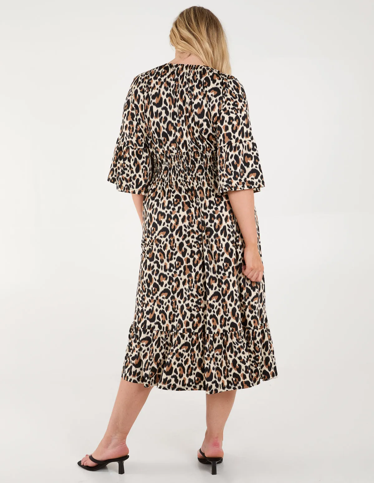 Curve Leopard Print Elasticated Neck Shirred Waist Midi Dress sold by Blue Vanilla product image thumbnail 4