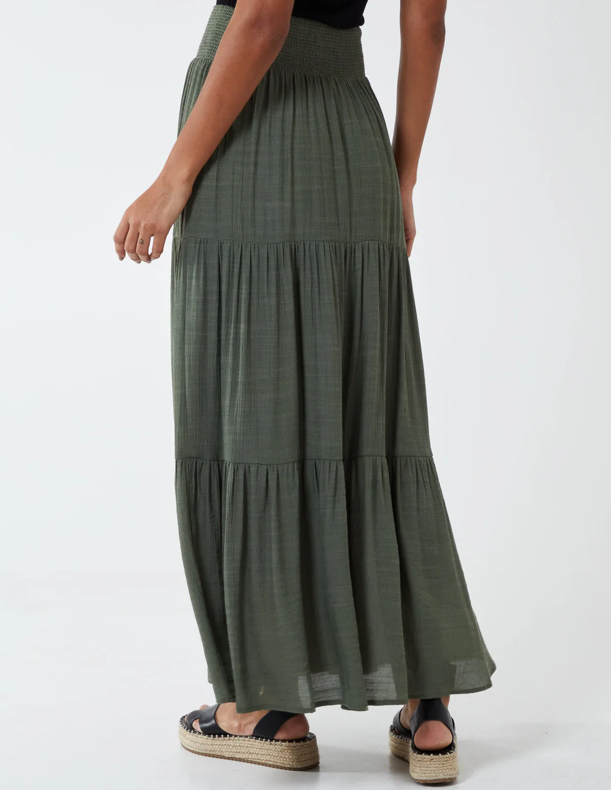 Shirring Waist Tiered Maxi Skirt sold by Blue Vanilla product image thumbnail 5