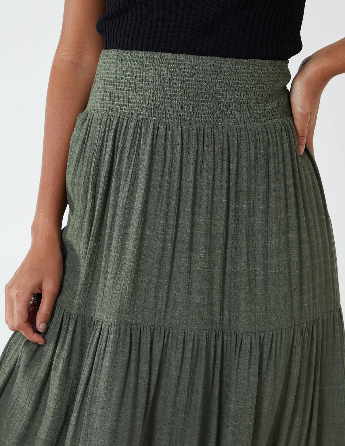 Shirring Waist Tiered Maxi Skirt sold by Blue Vanilla product image thumbnail 4