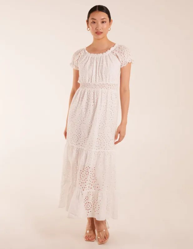 Broderie Anglaise Puff Sleeve Maxi Dress sold by Blue Vanilla