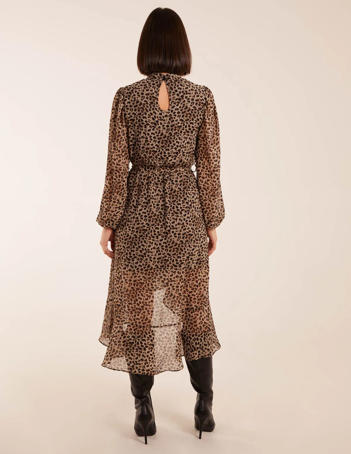 Leopard Print High Neck Wrap Frill Hem Midi Dress sold by Blue Vanilla product image thumbnail 2