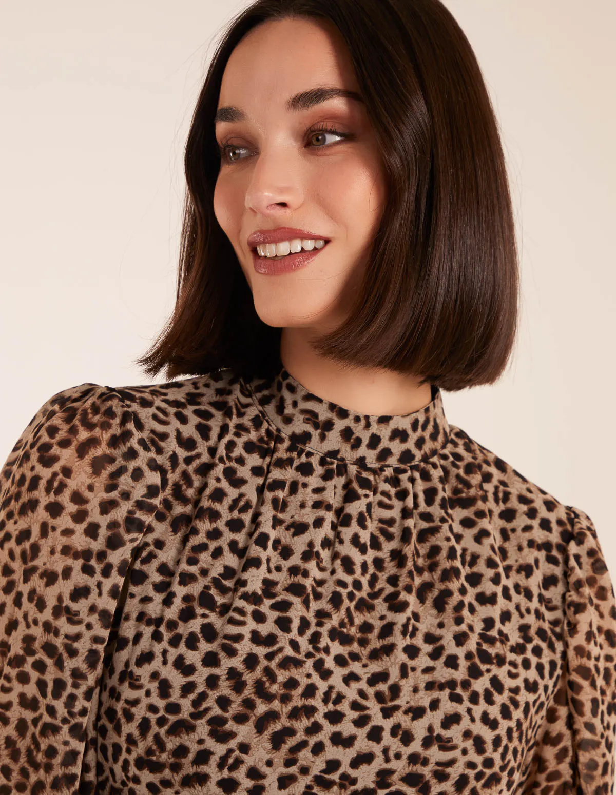 Leopard Print High Neck Wrap Frill Hem Midi Dress sold by Blue Vanilla product image thumbnail 4