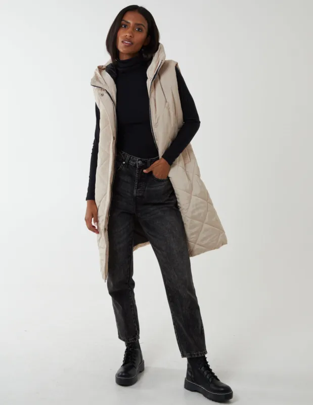 Diamond Quilted Longline Vest Gilet made by Blue Vanilla