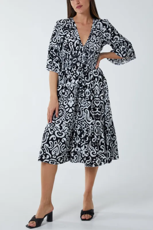 Shirred Waist Elasticated Neckline Midi Dress sold by Blue Vanilla