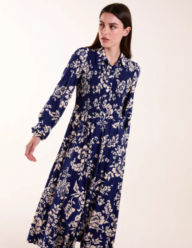 Shirred Bust Long Sleeve Midi Dress sold by Blue Vanilla