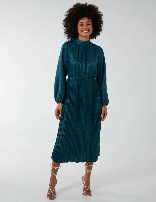 High Neck Blouson Pleated Midi Dress sold by Blue Vanilla