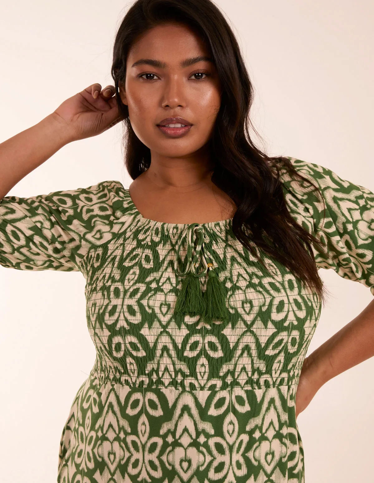 Curve Tiered Puff Sleeve Milkmaid Maxi Dress sold by Blue Vanilla product image thumbnail 2