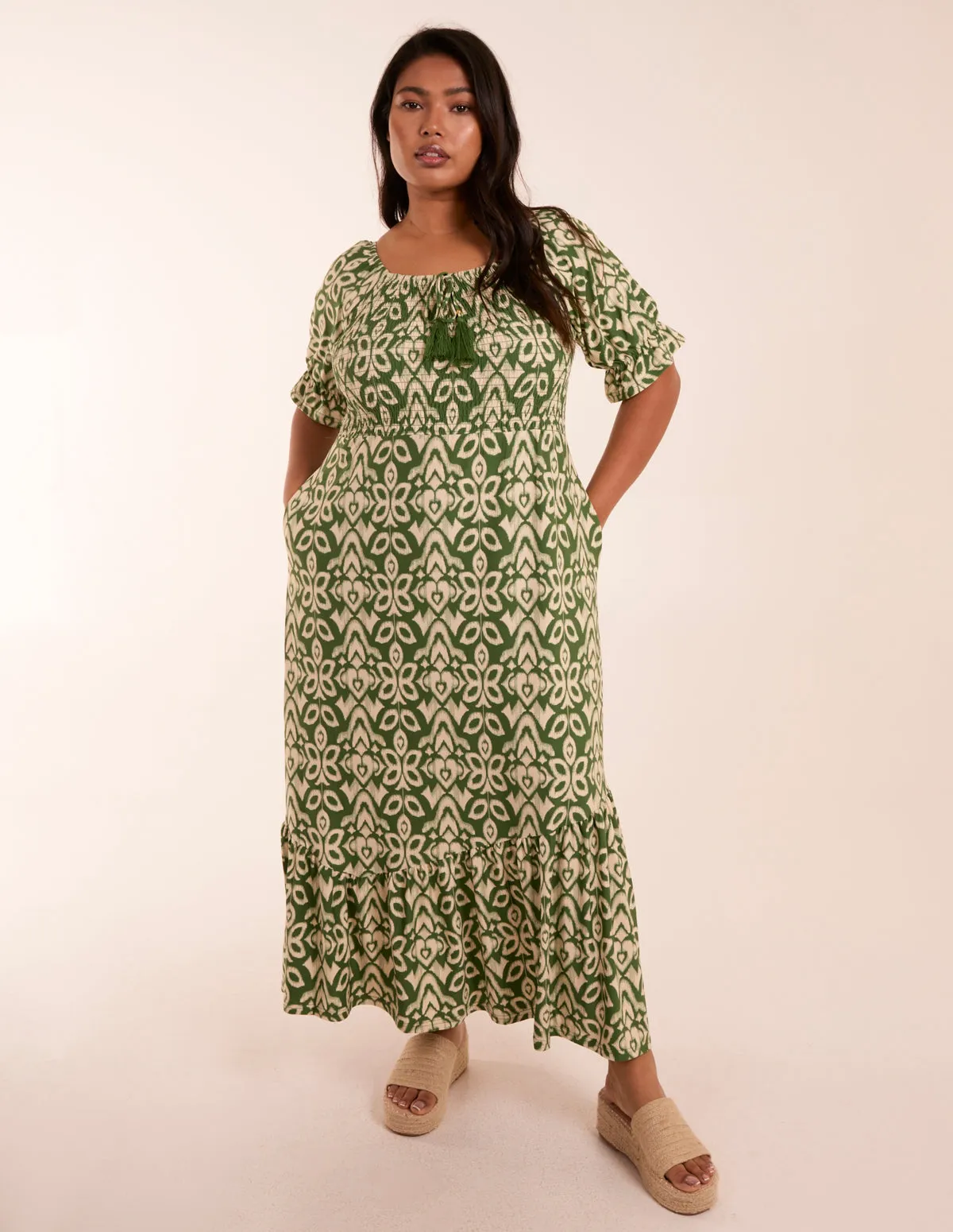 Curve Tiered Puff Sleeve Milkmaid Maxi Dress sold by Blue Vanilla