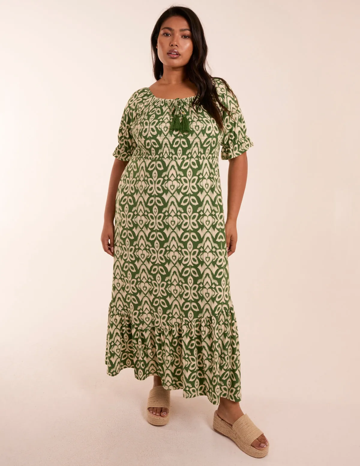 Curve Tiered Puff Sleeve Milkmaid Maxi Dress sold by Blue Vanilla product image thumbnail 3