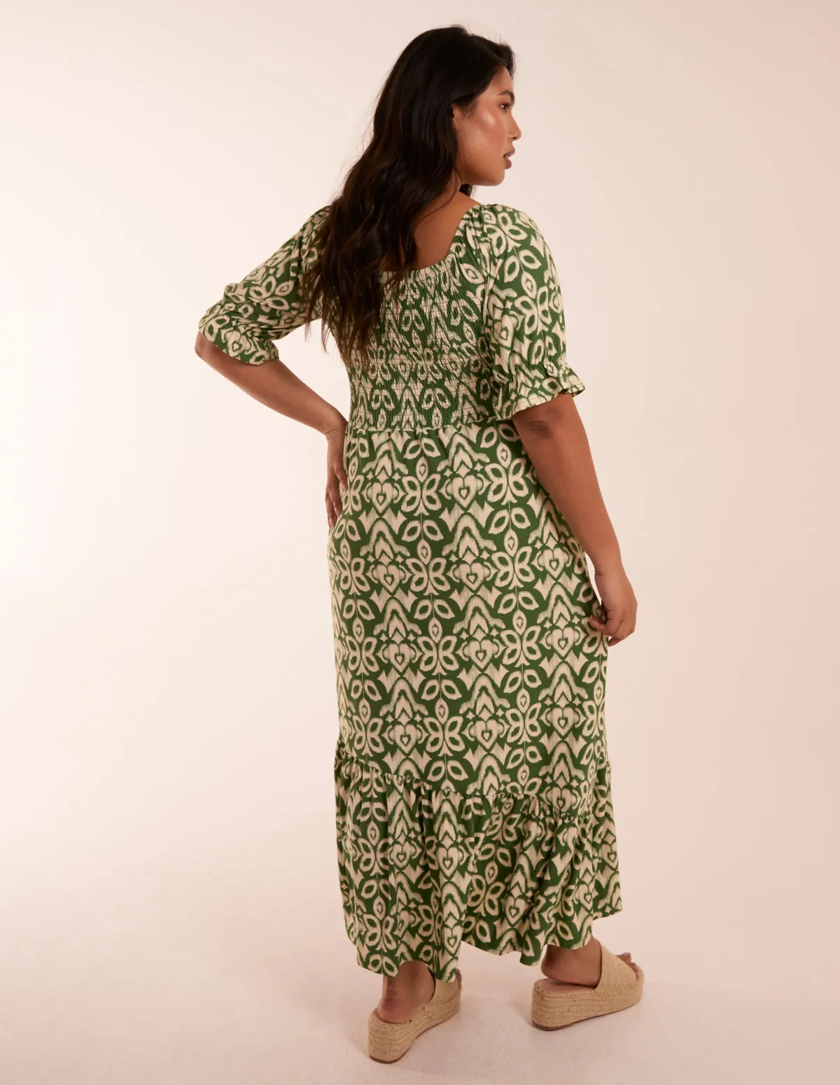Curve Tiered Puff Sleeve Milkmaid Maxi Dress sold by Blue Vanilla product image thumbnail 4