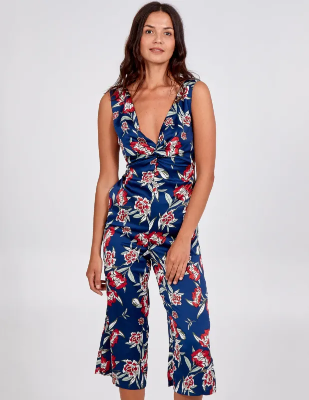 Knot Front V-Neck Culotte Jumpsuit made by Blue Vanilla