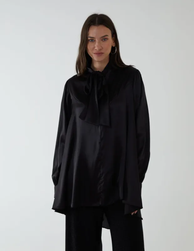 Plain Button Through Pussybow Shirt sold by Blue Vanilla