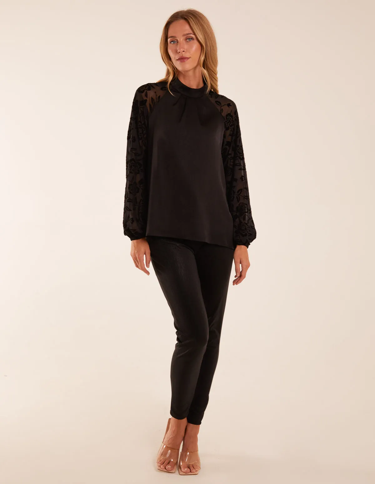 High Neck Flocked Sleeve Top sold by Blue Vanilla product image thumbnail 2