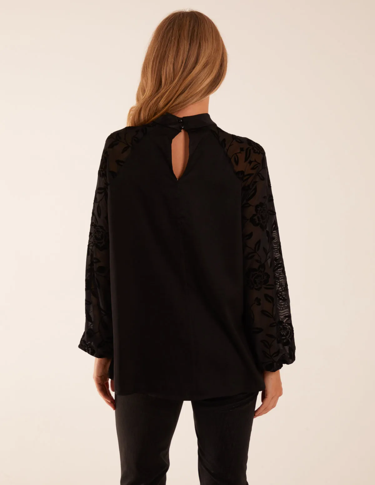 High Neck Flocked Sleeve Top sold by Blue Vanilla product image thumbnail 4