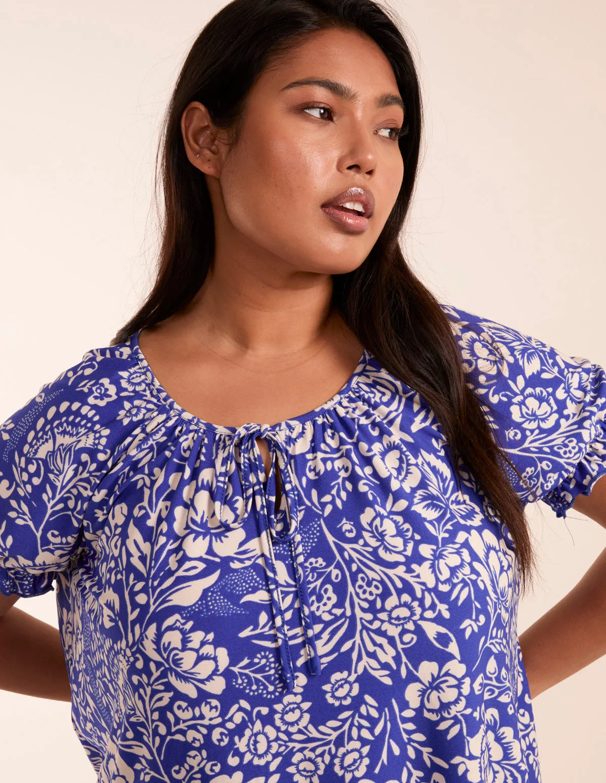 Curve Shirred Sleeve Tie Front Top sold by Blue Vanilla product image thumbnail 2