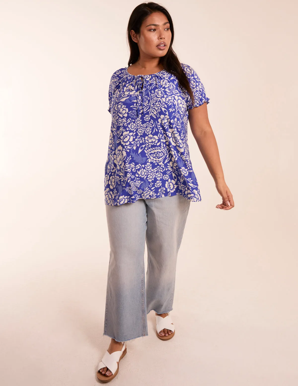 Curve Shirred Sleeve Tie Front Top sold by Blue Vanilla product image thumbnail 3