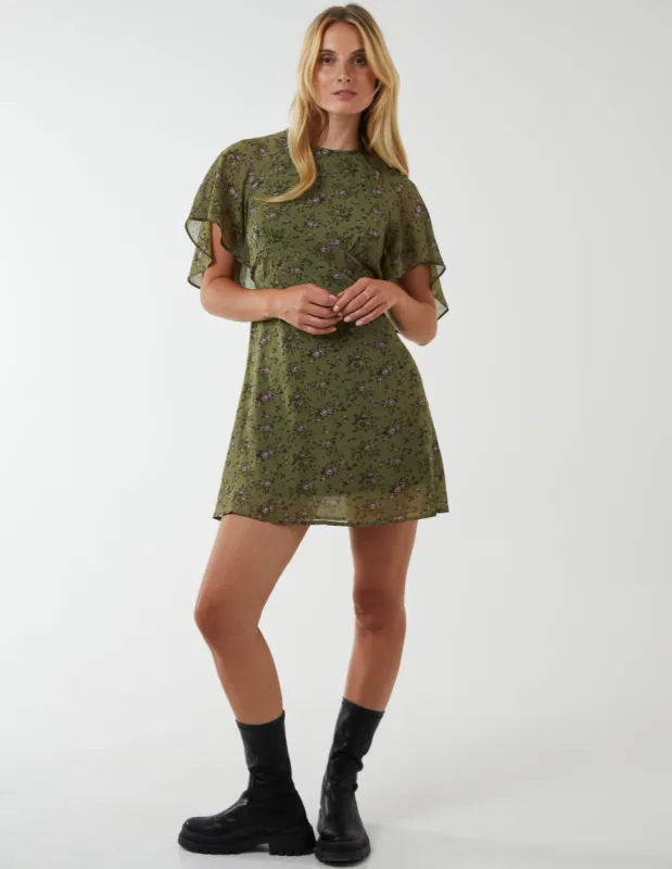 Floral Print Flutter Sleeve Mini Dress sold by Blue Vanilla