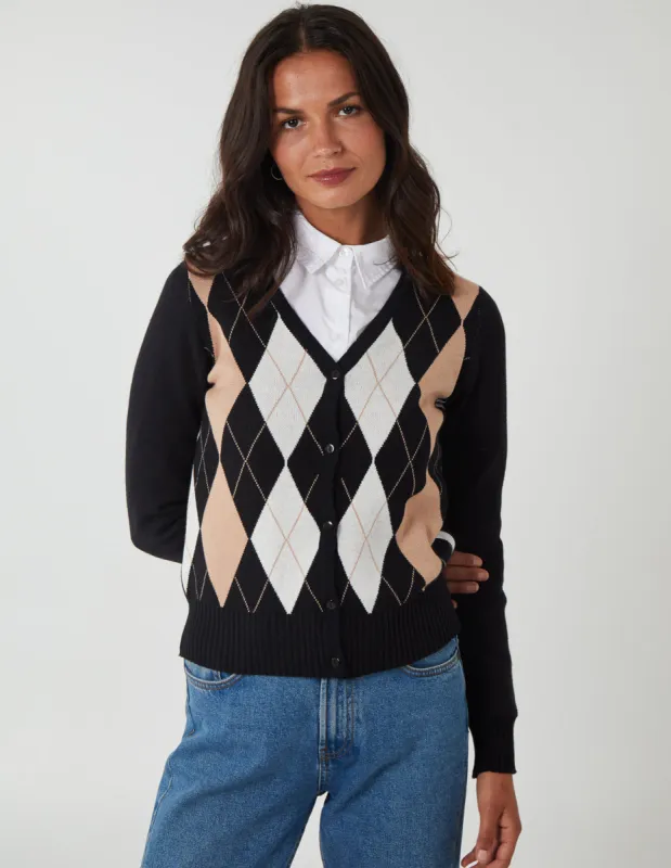 Argyle Button Through Cardigan sold by Blue Vanilla