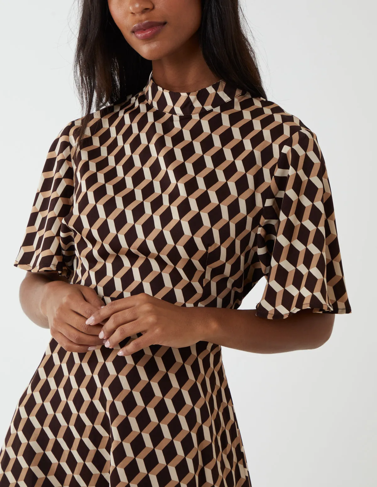 Geometric Print Angel Sleeve Mini Dress sold by Blue Vanilla product image thumbnail 4