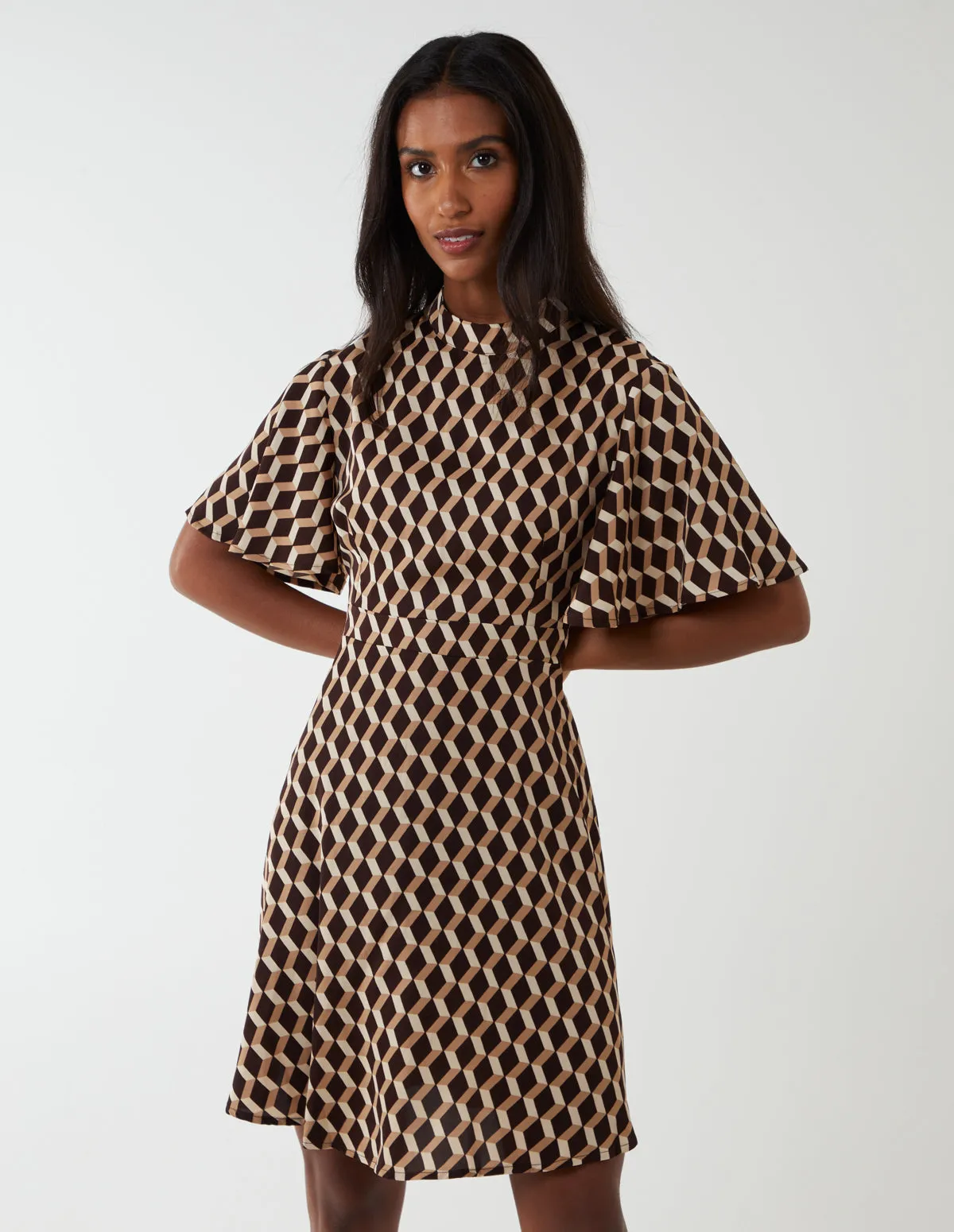 Geometric Print Angel Sleeve Mini Dress sold by Blue Vanilla product image thumbnail 3