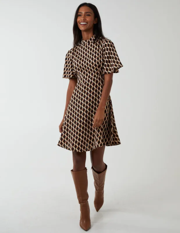 Geometric Print Angel Sleeve Mini Dress sold by Blue Vanilla