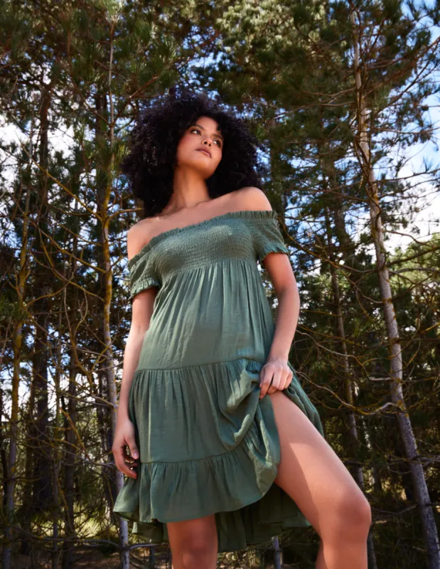 Bardot Shirred Neck Line Floaty Dress sold by Blue Vanilla