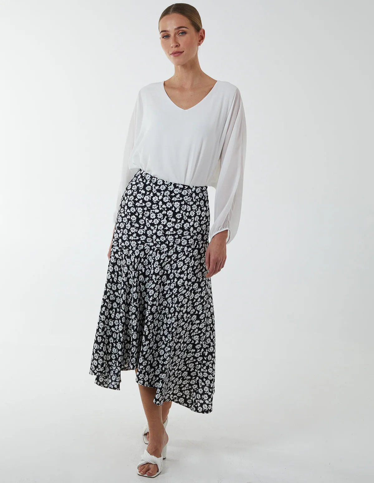 Floral Print Asymmetric Midi Skirt sold by Blue Vanilla