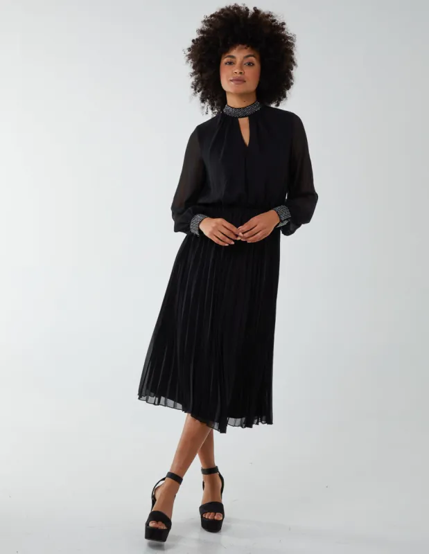 Diamante Collar Pleated Skirt Midi Dress sold by Blue Vanilla