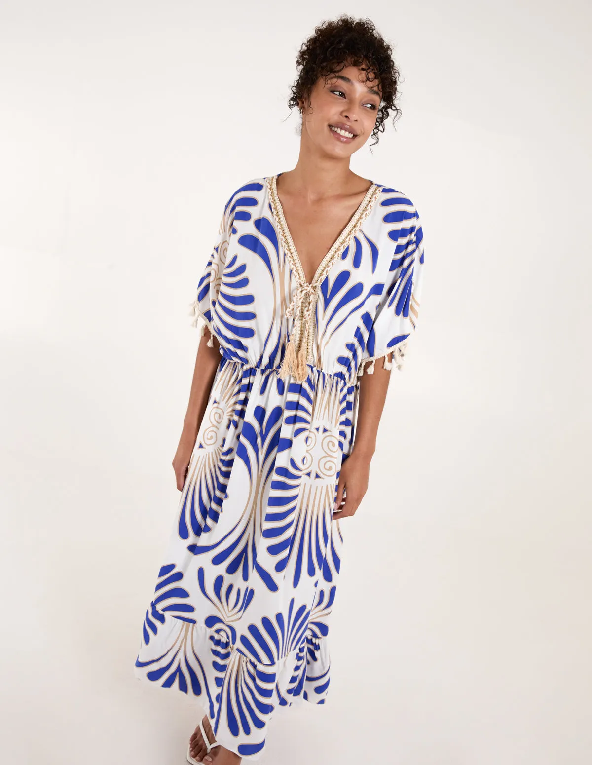 Swirl Feather Print Tassel Dress sold by Blue Vanilla product image thumbnail 2