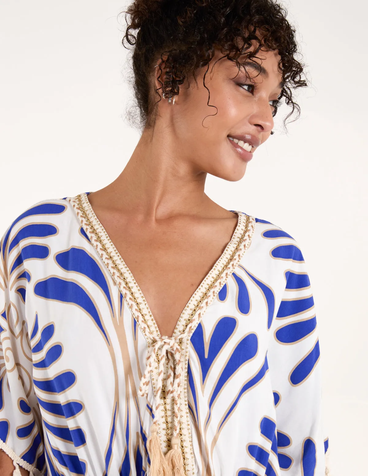 Swirl Feather Print Tassel Dress sold by Blue Vanilla product image thumbnail 3