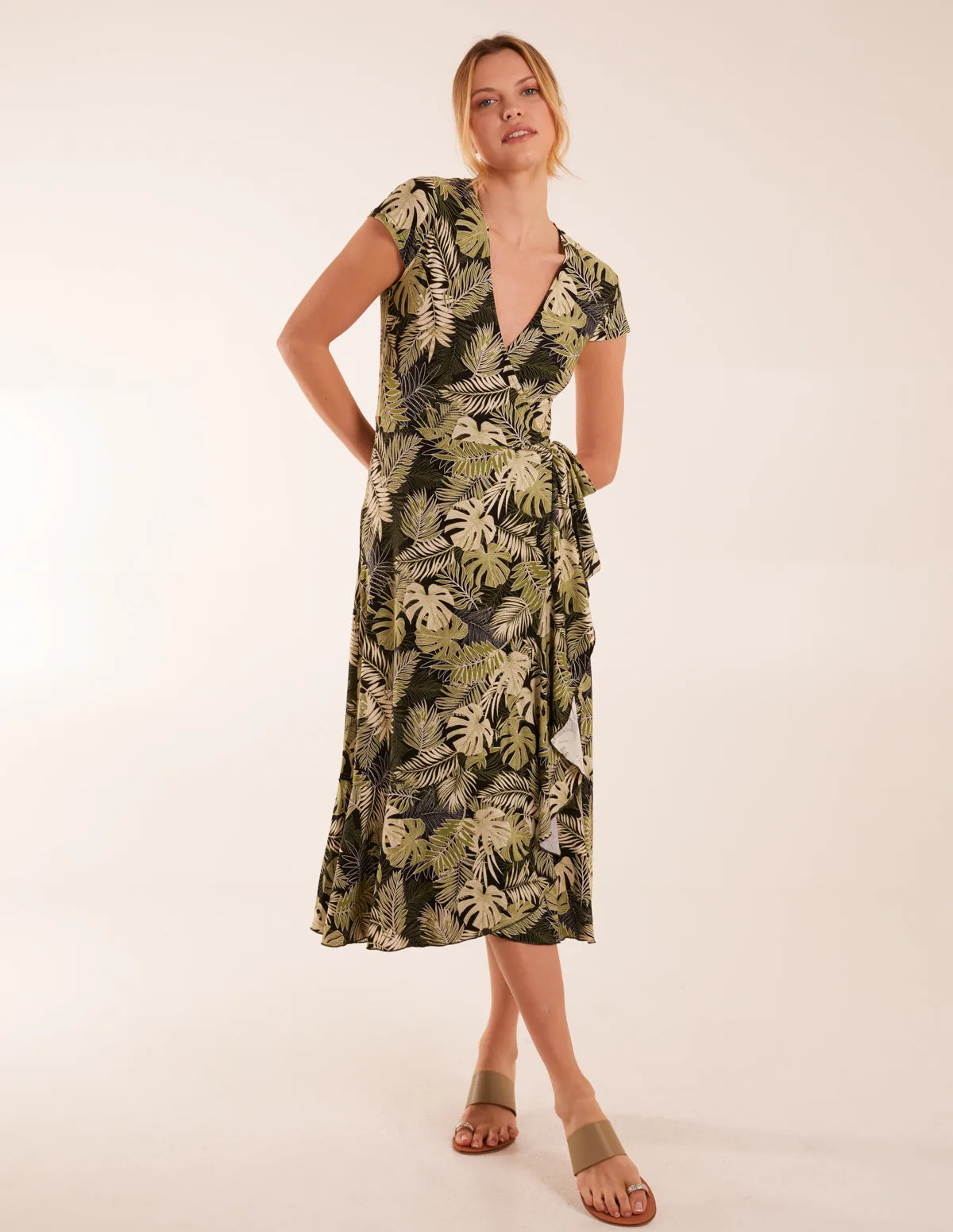Tropical Print Wrap Front Midi Dress sold by Blue Vanilla product image thumbnail 3