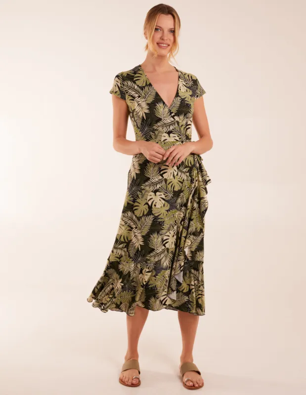 Tropical Print Wrap Front Midi Dress sold by Blue Vanilla