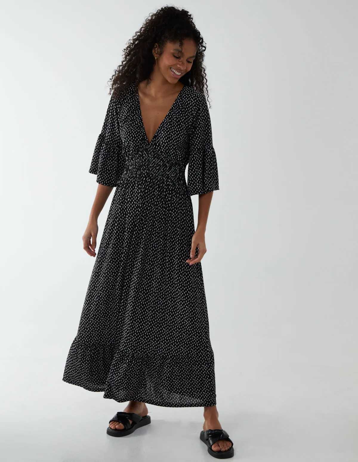 Elasticated Neck Shirred Waist Maxi Dress sold by Blue Vanilla product image thumbnail 3