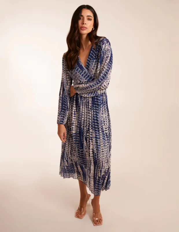 Pleated Abstract Snake Print Wrap Dress sold by Blue Vanilla