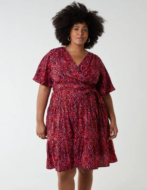 Curve Wrap Front Tier Hem Angel Sleeve Dress sold by Blue Vanilla