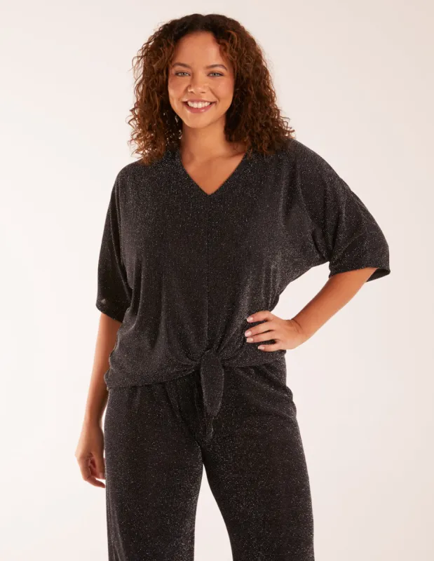 Sparkly V Neck Tie Front Top sold by Blue Vanilla